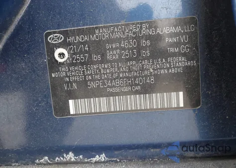 2015 Hyundai Sonata Limited 2.0T from USA, damaged, VIN 5NPE34AB6FH140148